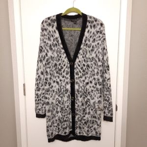 Ann Taylor - Black and White Leopard Print Long Oversized Button Up Cardigan
